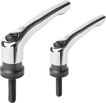 Klemmhebel Zink mit Außengewinde und Spannkraftverstärker, hochglanzverchromt