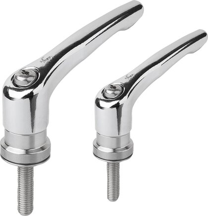 Klemmhebel Zink mit Außengewinde und Spannkraftverstärker, hochglanzverchromt
