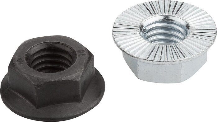Sechskantmutter mit Flansch und Sperrrippen