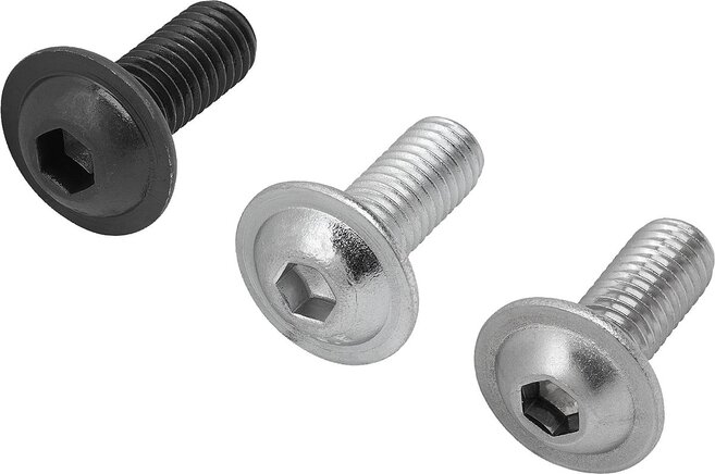 Schrauben mit abgeflachtem Halbrundkopf mit Innensechskant und Bund DIN EN ISO 7380-2, Form B
