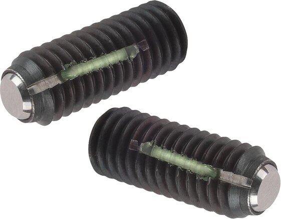 Kugeldruckschrauben ohne Kopf mit abgeflachter Kugel, mit Gewindesicherung