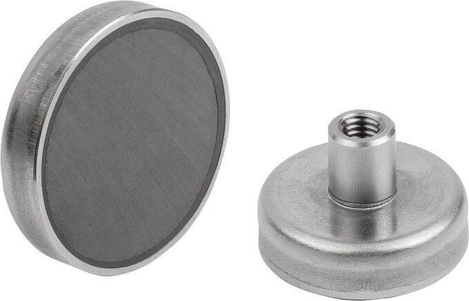 Magnete mit Innengewinde (Flachgreifer) aus Hartferrit mit Edelstahlgehäuse