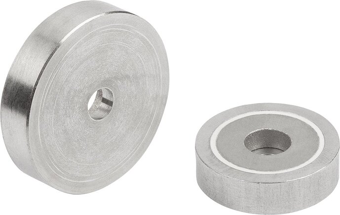 Magnete mit Zylinderbohrung (Flachgreifer) aus SmCo mit Edelstahlgehäuse