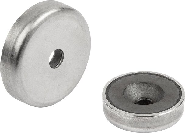 Magnete mit Senkbohrung (Flachgreifer) aus Hartferrit mit Edelstahlgehäuse