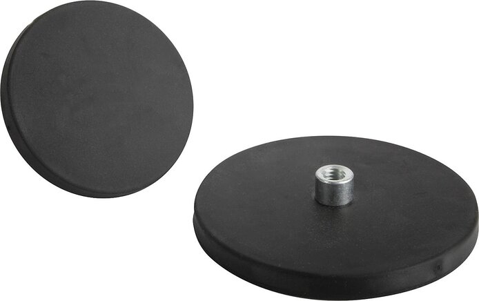 Magnete mit Gewindebuchse (Flachgreifer) aus NdFeB, mit Gummischutzmantel