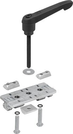 Profilgleitermit Klemmhebel, Form F, Festlager