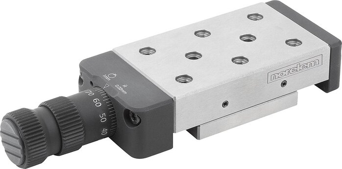 Präzisions-Schlittenführungen rollengelagert mit Mikrometerspindel und Positionierbohrungen