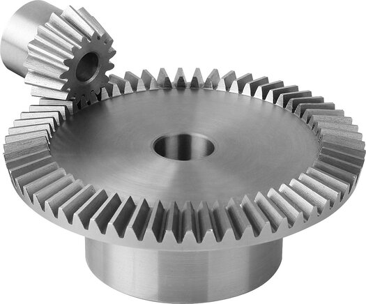 Kegelräder aus Stahl, Übersetzung 1:4 Verzahnung gefräst, gerade verzahnt, Eingriffswinkel 20