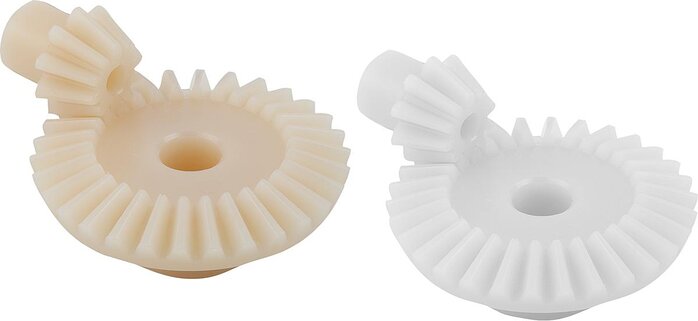 Kegelräder aus Kunststoff, Übersetzung 1:3 gespritzt, gerade verzahnt, Eingriffswinkel 20