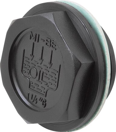 Verschlussschrauben Form B, mit Einfüllsymbol und Entlüftungsbohrung