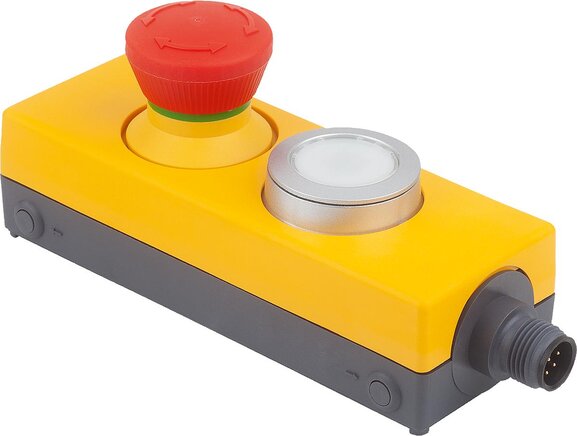 Not-Halt-Taster mit Drucktaster im Gehäuse Minibox  22,3 mm M12 Anschluss
