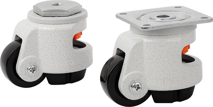 Heberollen mit integriertem Feststellfuß mit Rückenloch oder Anschraubplatte