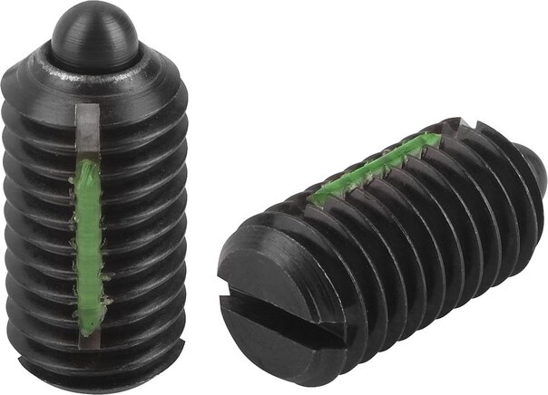 Federnde Druckstücke mit Schlitz und Druckstift, Standard Federkraft, mit Gewindesicherung, inch