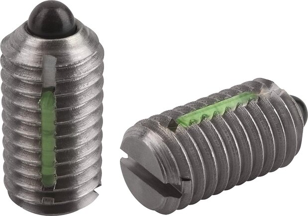 Federnde Druckstücke mit Schlitz und Druckstift, Standard Federkraft, mit Gewindesicherung, inch