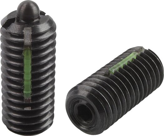 Federnde Druckstücke mit Innensechskant und Druckstift, Standard Federkraft, mit Gewindesicherung, inch