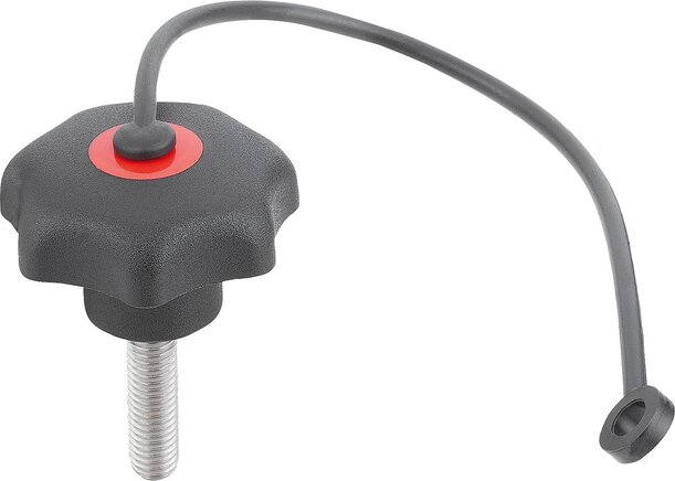 Sterngriffe mit Sicherungsband ähnlich DIN 6336 Stahlteile aus Edelstahl, Außengewinde Form LS, inch