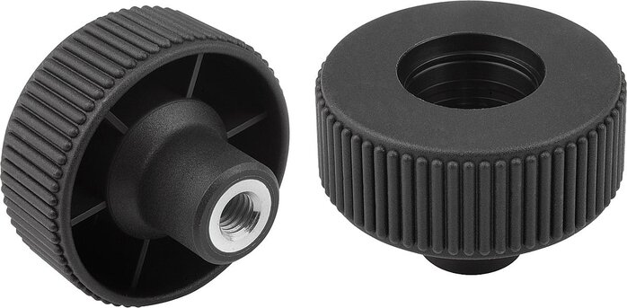 Rändelräder Form D, mit Gewindebuchse, ohne Deckel, inch