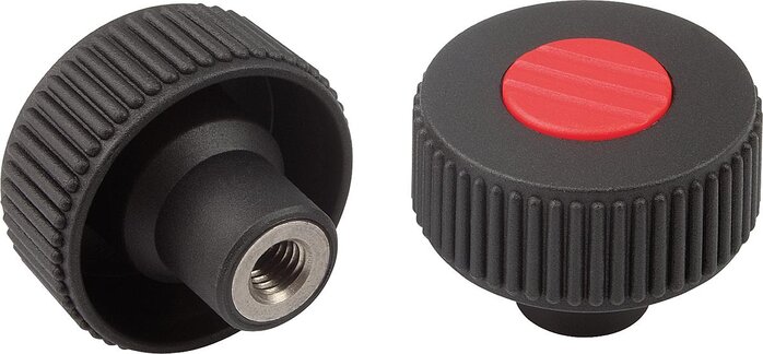 Rändelräder, Stahlteile aus Edelstahl, Form K, mit Gewindebuchse, mit Deckel, inch