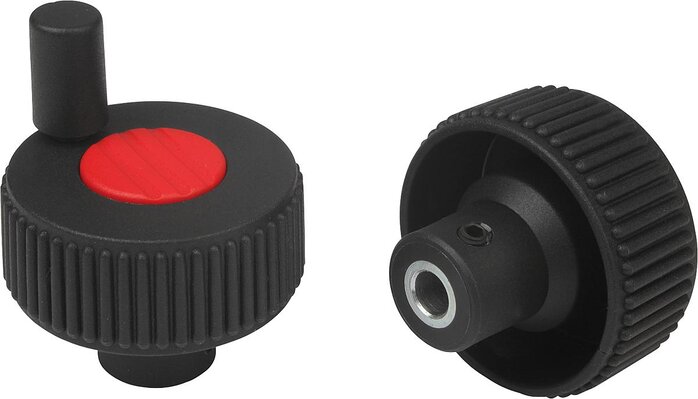 Rändelräder mit Griff, Form M, mit Querbohrung und Gewindestift, inch