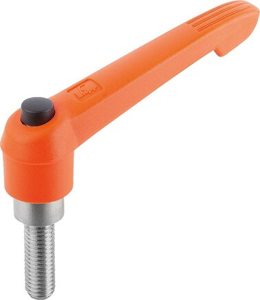 Klemmhebel mit Druckknopf mit Außengewinde, Stahlteile aus Edelstahl, inch
