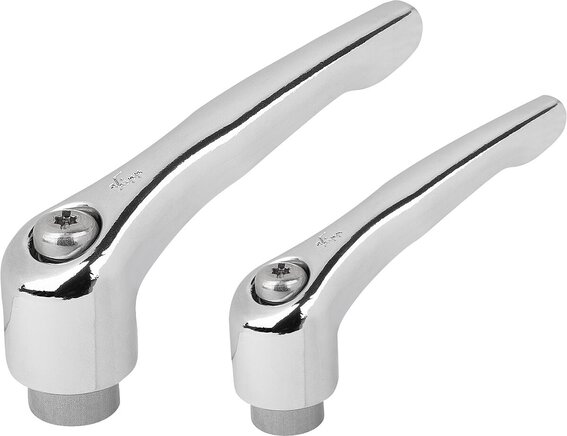 Klemmhebel mit Innengewinde, Stahlteile aus Edelstahl, hochglanzverchromt, inch