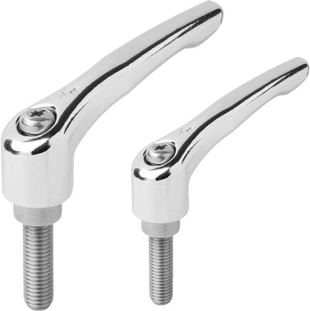 Klemmhebel mit Außengewinde, Stahlteile aus Edelstahl, hochglanzverchromt, inch