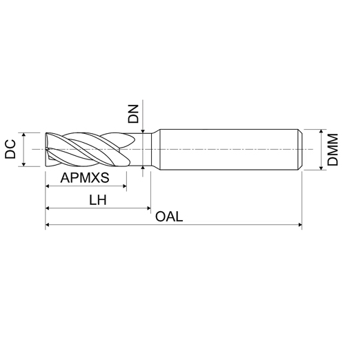 Fresa de carboneto sólido 3 - 20 mm, 3 cortadores KERFOLG