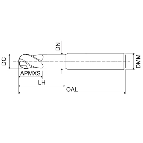 Fresa de carboneto sólido 3 - 16 mm, 2 arestas de corte KERFOLG