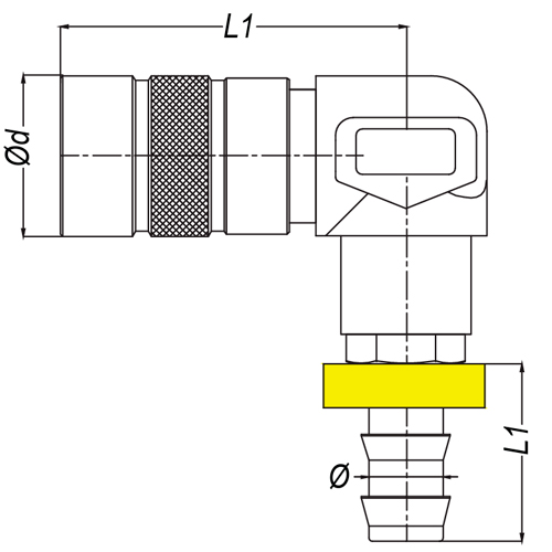 Acoplamento Face Plana 90º, Push Lock
