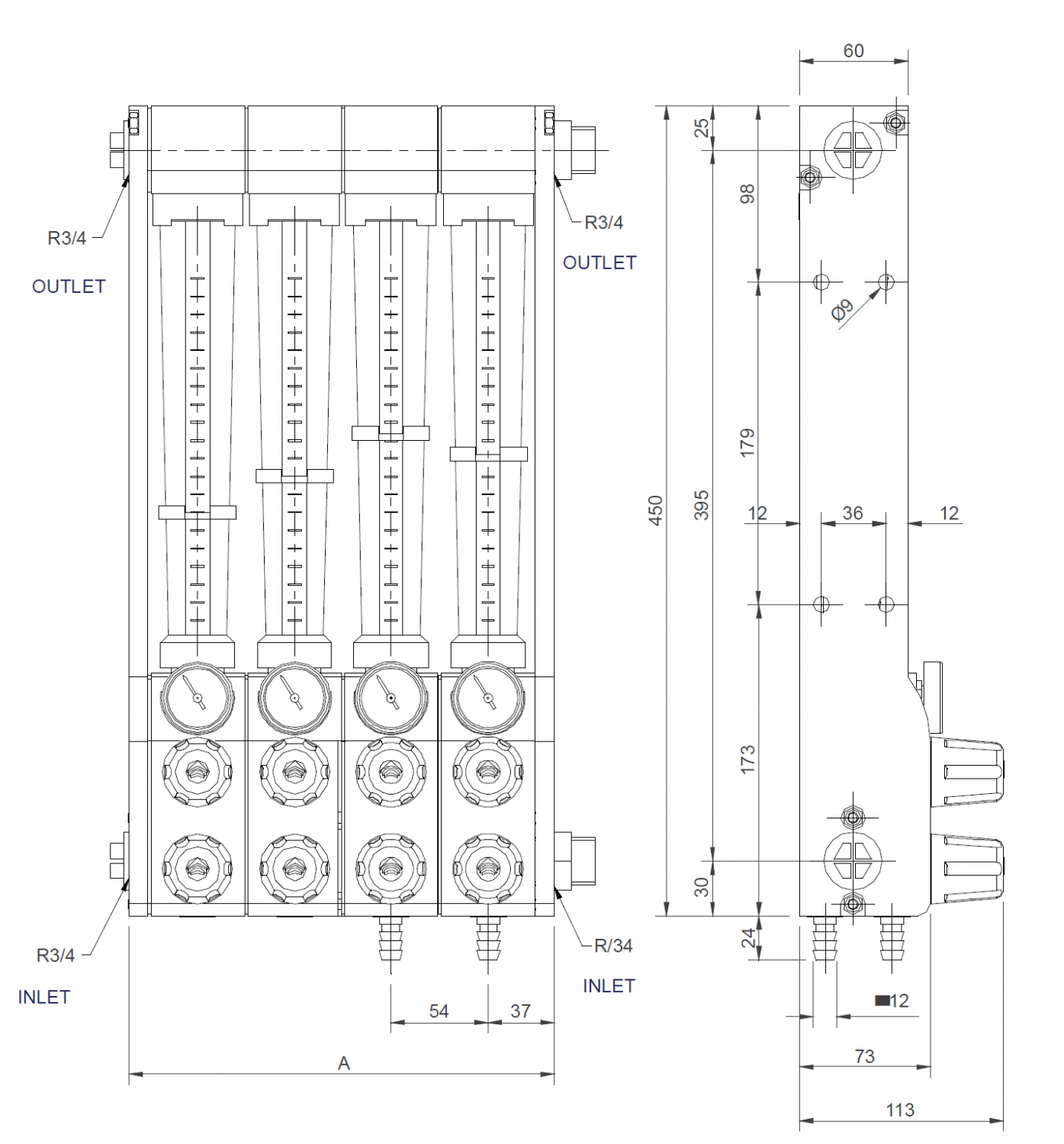 Componentes Caudalímetro