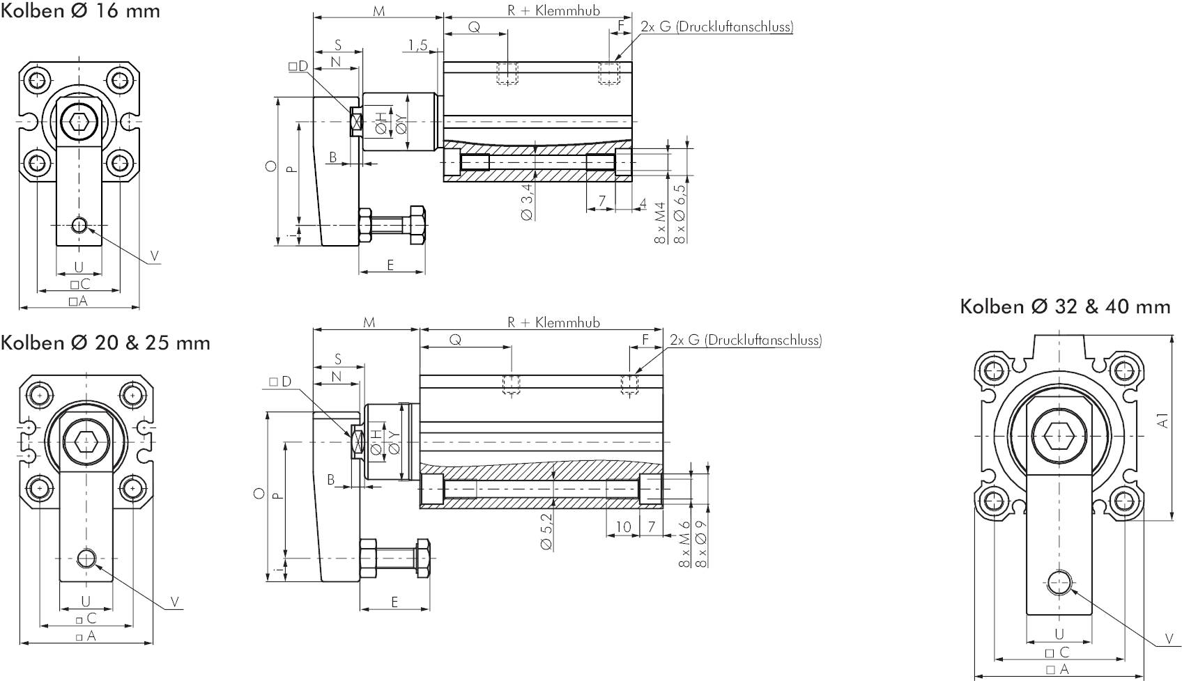 Cilindro de fixação giratória (braçadeira giratória), SQK