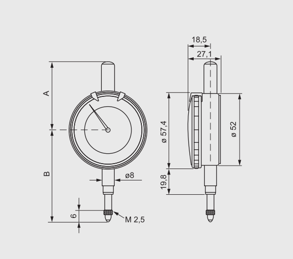 Alpa - Comparador Duplo Ø58mm