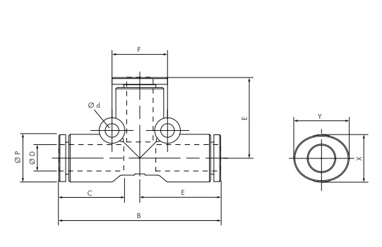 Conectores de entrada em T (também reduzindo), padrão