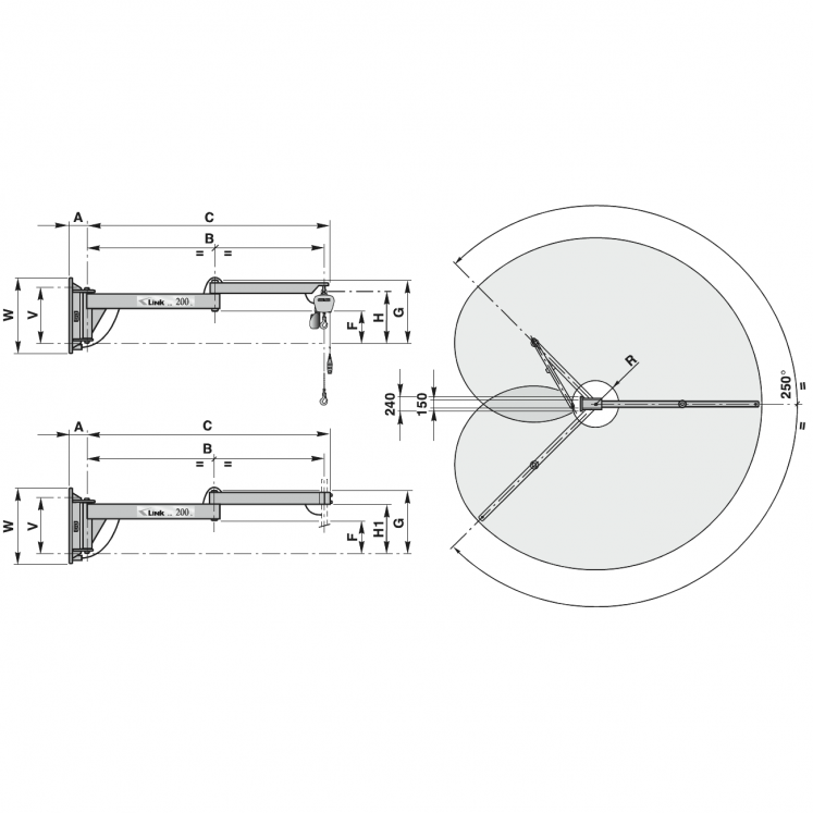 B-HANDLING M1340 GRUA MÓVEL PARA FIXAR NA PAREDE AMH AMP