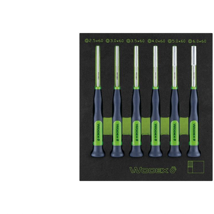 WODEX CONJUNTO DE MICRO CHAVES DE FENDAS COM ROQUETE HEXAGONAL, EM TABULEIRO DE ESPUMA