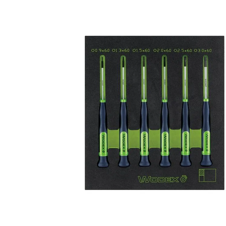 WODEX CONJUNTO DE MICRO CHAVES DE FENDAS SEXTAVADAS, EM TABULEIRO DE ESPUMA