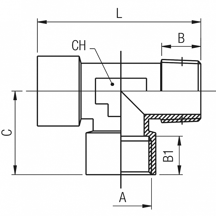 RACORES EN L FÊMEA-FÊMEA COM ROSCADO CILÍNDRICO