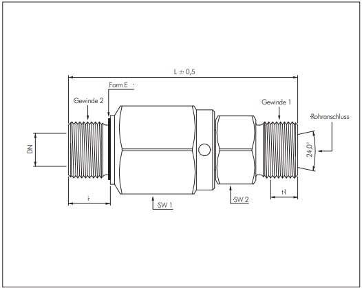 Juntas giratórias retas guiadas por esferas com parafuso na rosca, PN 350