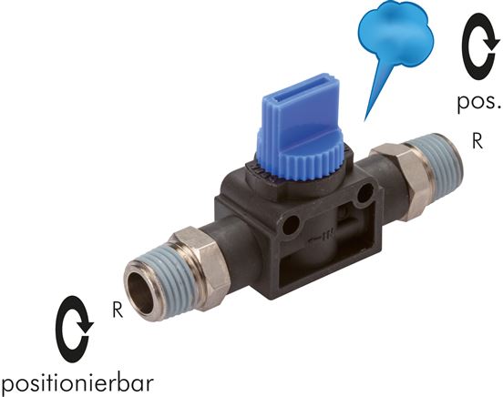 Válvulas de corte de 3 vias com roscas macho, Standard