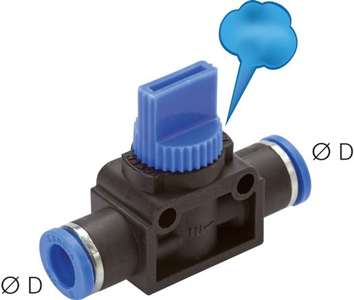 Válvulas de corte de 3 vias com encaixe push in, Standard