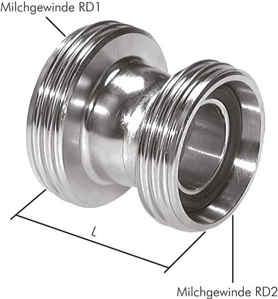 Redução de bico duplo com rosca redonda (rosca láctea), semelhante a DIN 11851