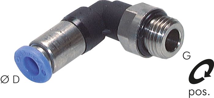 Conexões de encaixe L, auto-travamento, rosca cilíndrica, padrão