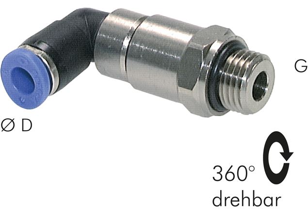 Conexões de encaixe L com dois rolamentos de esferas, rosca cilíndrica, padrão