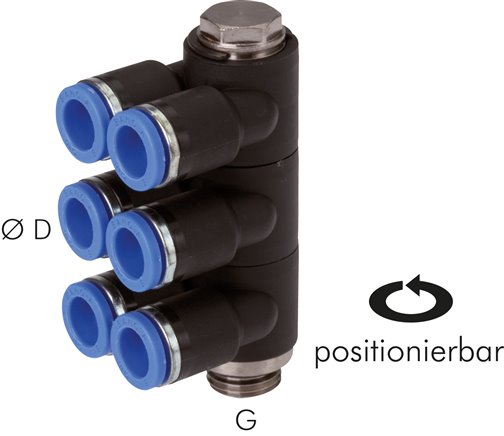 Multidistribuidor (6 vias), roscas cilíndricas, Standard