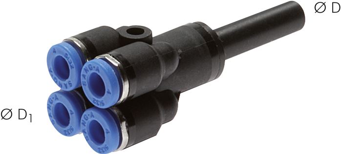 Múltiplos distribuidores com bico push-in e 4 saídas, padrão