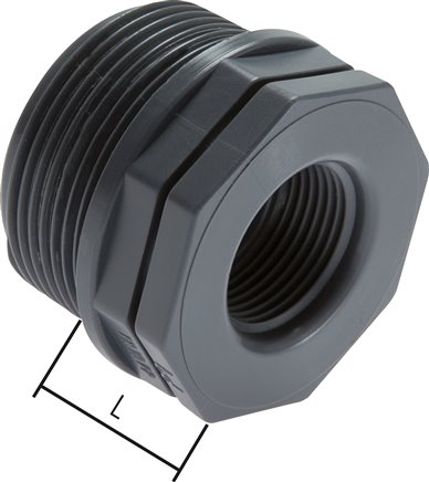 Niple redutor com rosca cilíndrica macho e rosca fêmea, plástico, PN 10