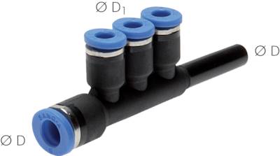 Distribuidor múltiplo em T com bico de pressão e 3 saídas, padrão