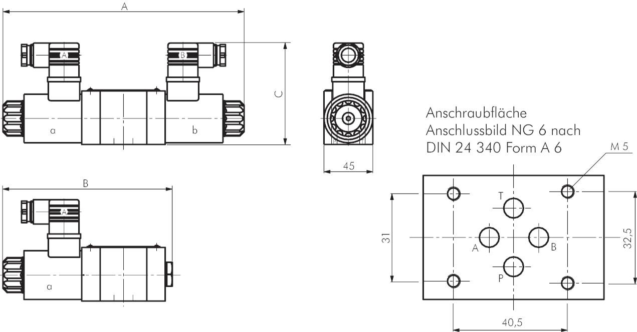 Válvulas de via NG 6 operadas eletricamente no projeto do pistão, até 40 l-min