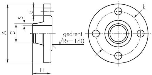 Flange do pescoço de solda DIN 2633 ou EN 1092-1 (Tipo 11), PN 16