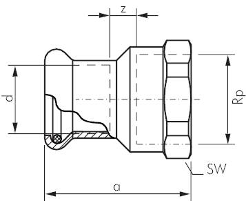 Manga de transição com prensagem do interior e rosca fêmea